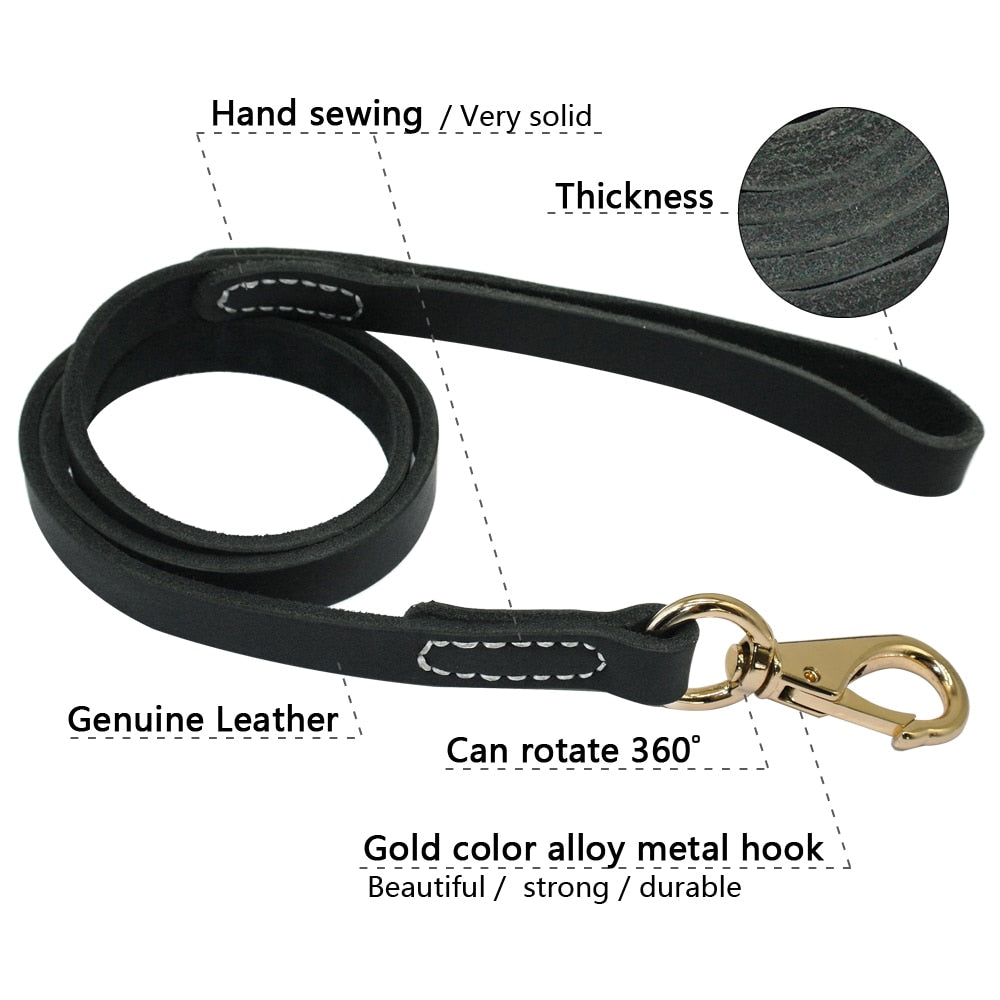 Genuine Leather Dog Leash 110cm Length Width 1.6 / 2.0cm