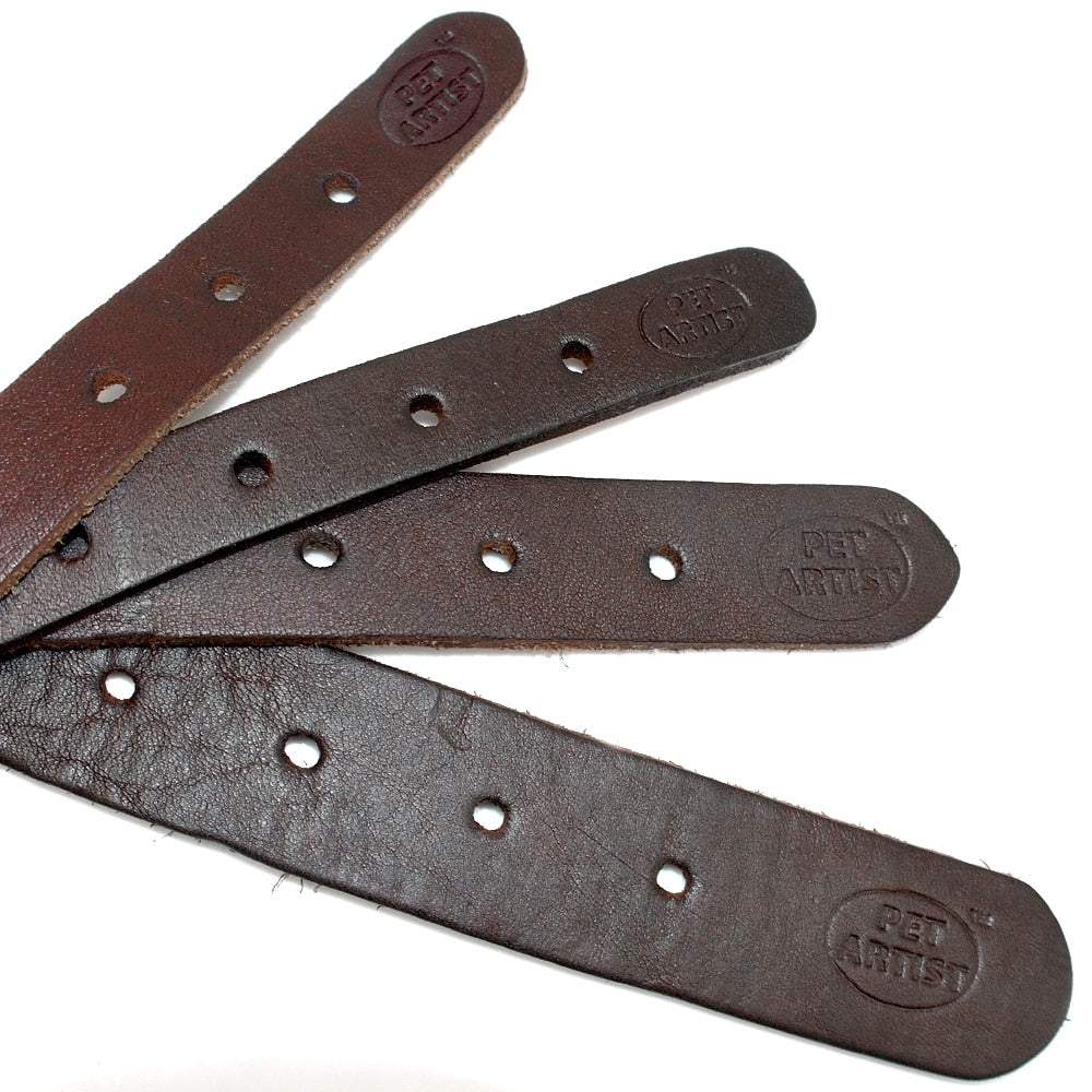 Genuine Leather Dog Collar Soft Adjustable Studded Pet Collars For Small Medium Dogs Cats Pitbull Brown Color XXS XS S M