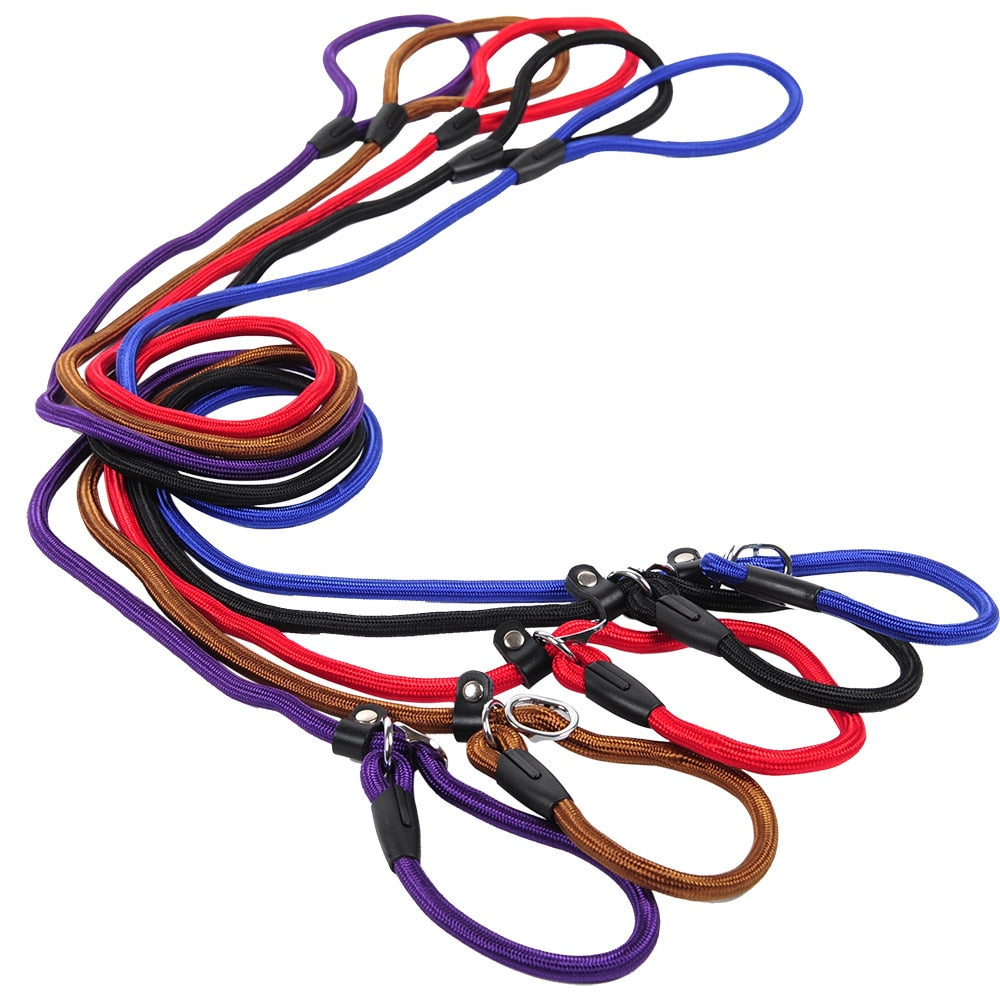 collar and lead two in one made from nylon rope with leather buckle.