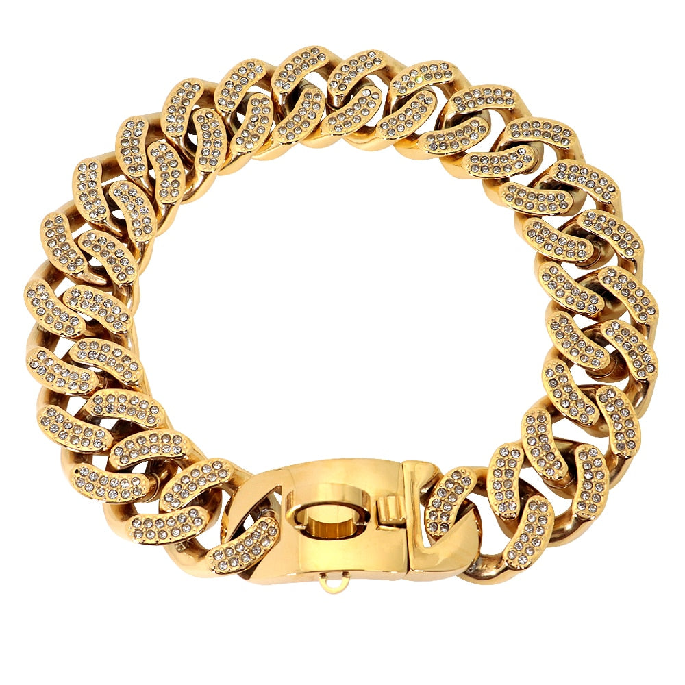 Metal Rhinestone Dog Collar Stainless Steel Chain gold or silver