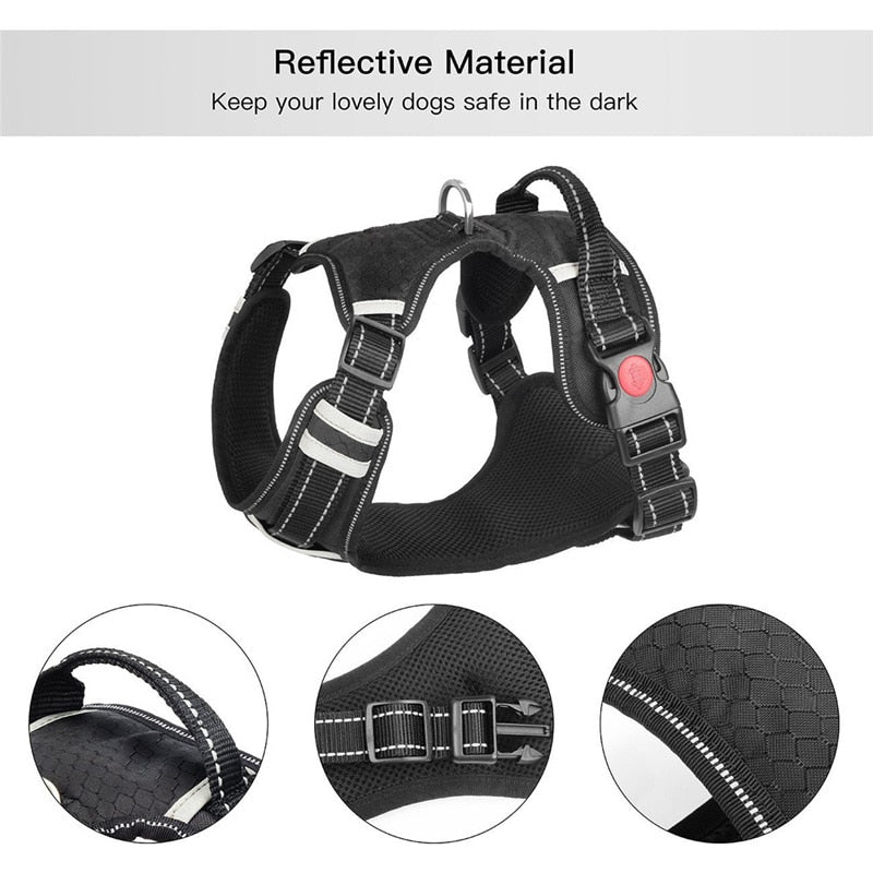 Durable anti pull reflective dog harness