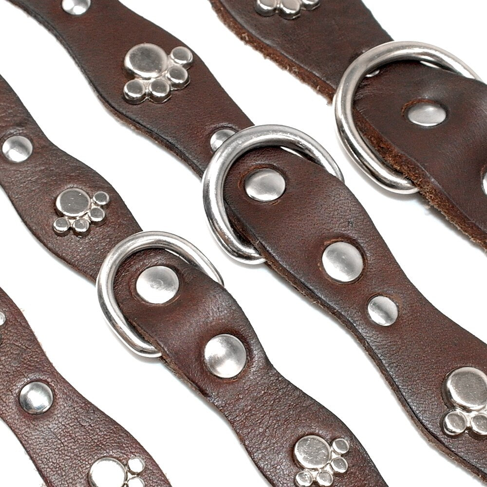 Genuine Leather Dog Collar Soft Adjustable Studded Pet Collars For Small Medium Dogs Cats Pitbull Brown Color XXS XS S M