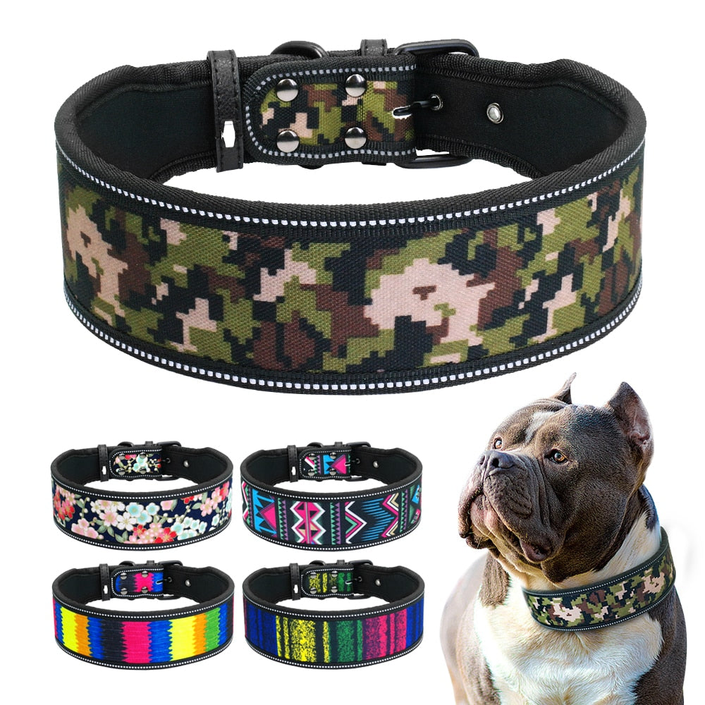 Reflective Wide Nylon Dog Collar Adjustable