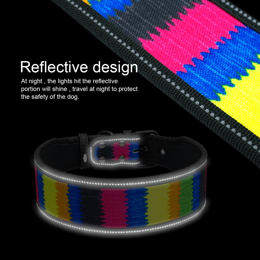 Reflective Wide Nylon Dog Collar Adjustable
