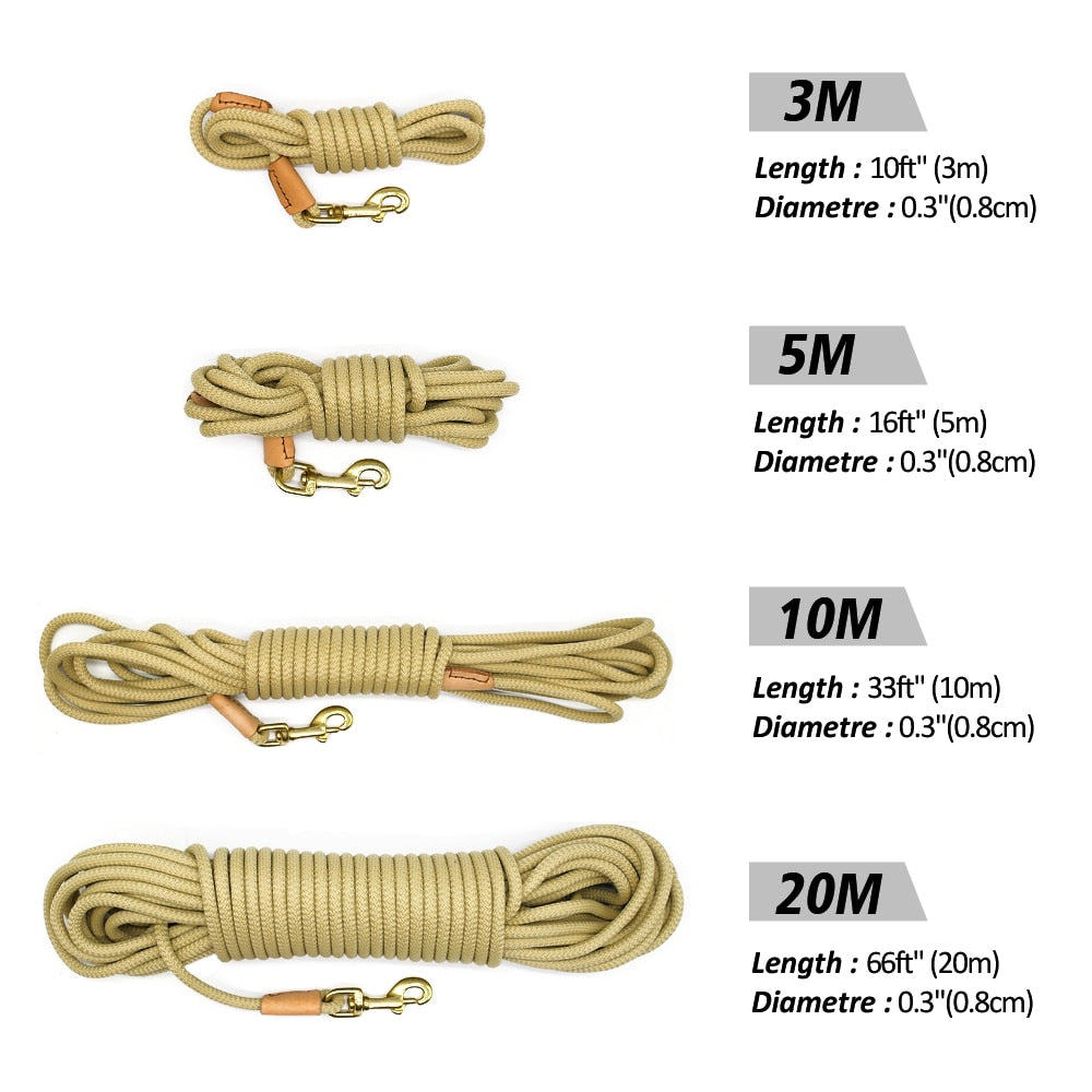 Nylon Dog Leash Running Tracking Non-Slip Long Leads 3m 10m 15m 20m