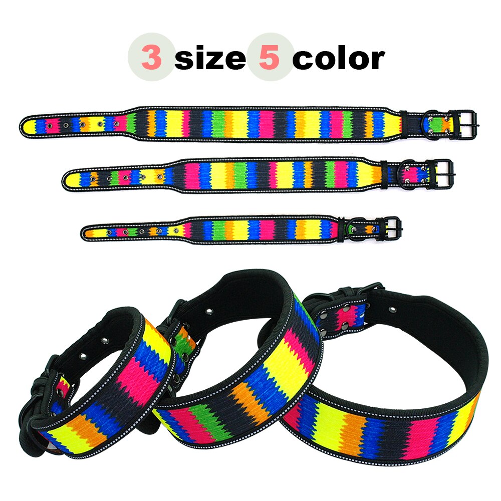 Reflective Wide Nylon Dog Collar Adjustable