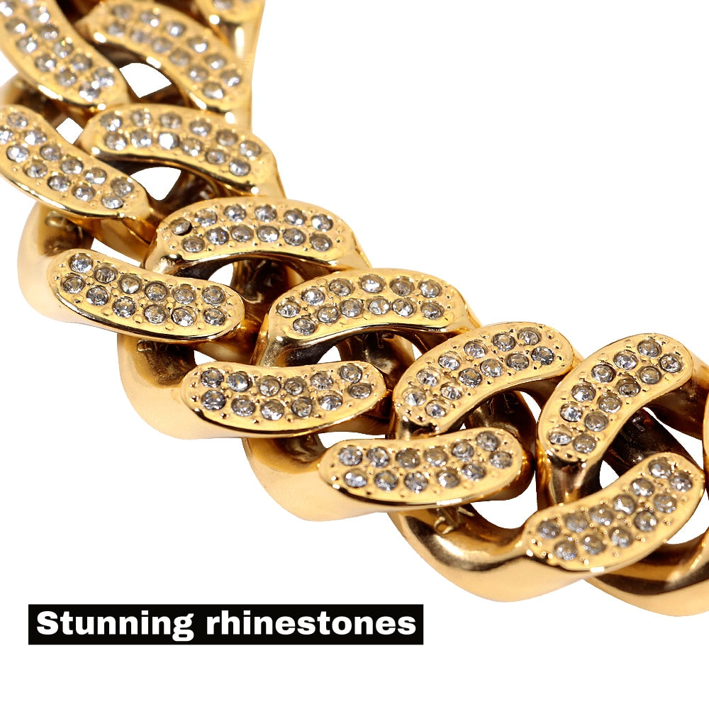 Metal Rhinestone Dog Collar Stainless Steel Chain gold or silver