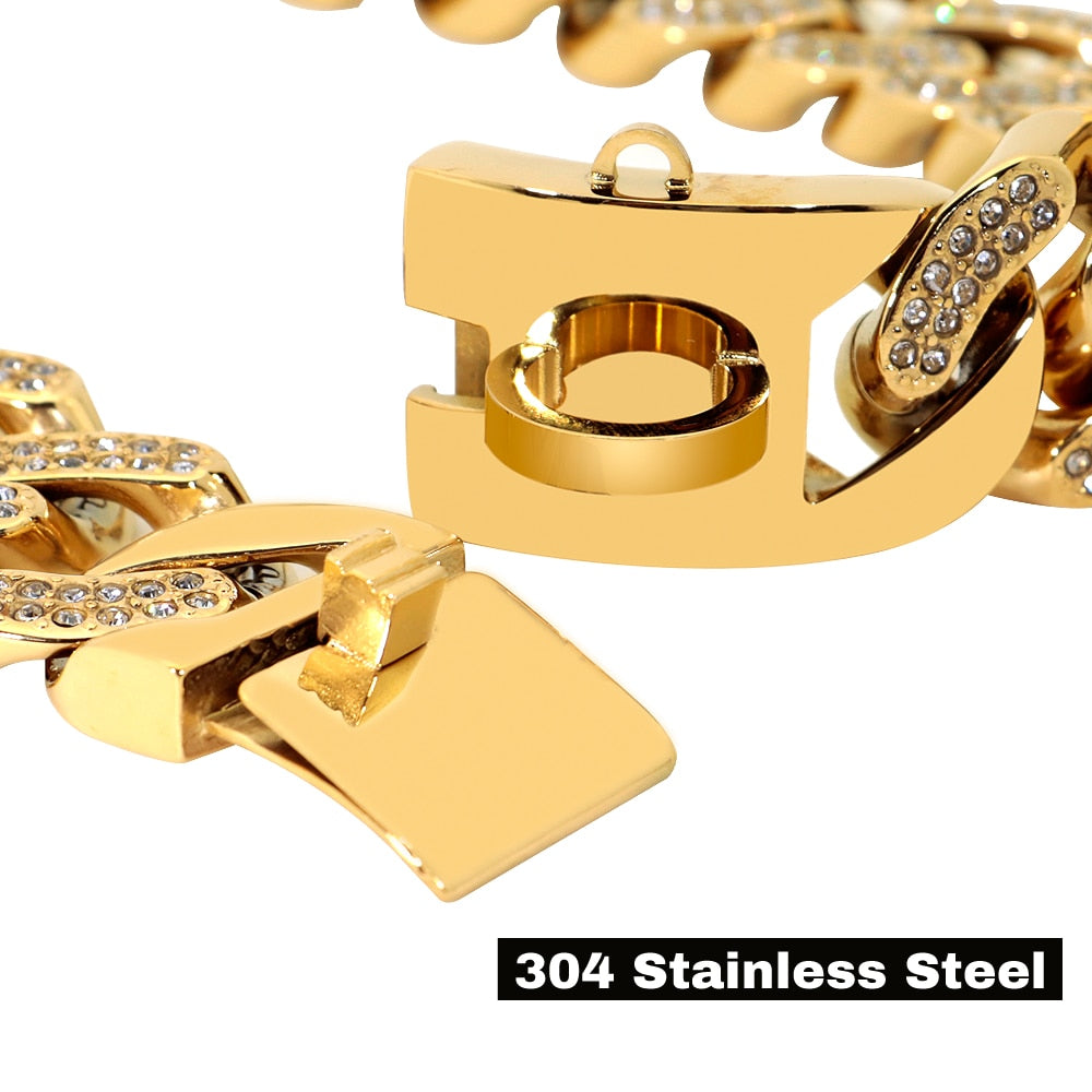 Metal Rhinestone Dog Collar Stainless Steel Chain gold or silver