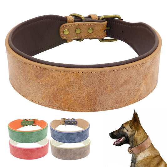Wide Leather Dog Collar Padded