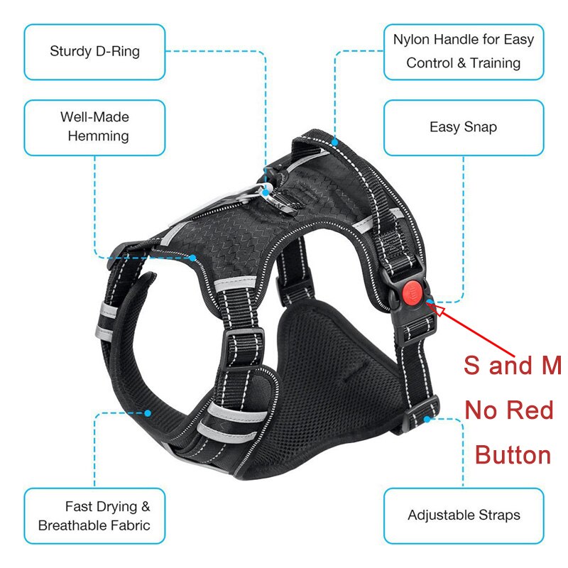 Durable anti pull reflective dog harness