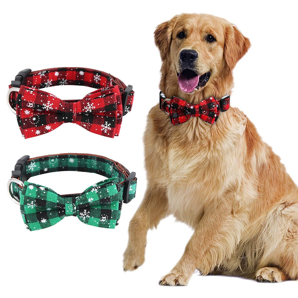 Christmas Dog Bowtie Adjustable Leather Strap For Small to Large Dogs