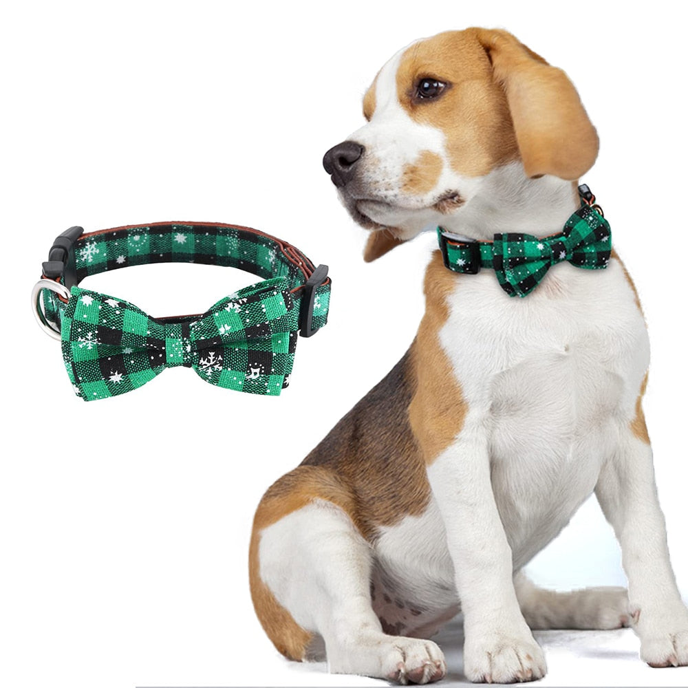 Christmas Dog Bowtie Adjustable Leather Strap For Small to Large Dogs