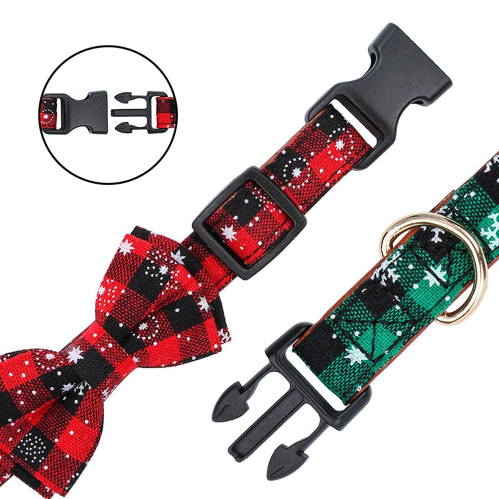Christmas Dog Bowtie Adjustable Leather Strap For Small to Large Dogs