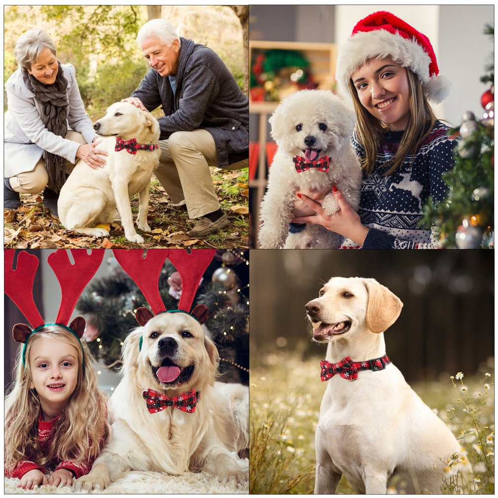 Christmas Dog Bowtie Adjustable Leather Strap For Small to Large Dogs