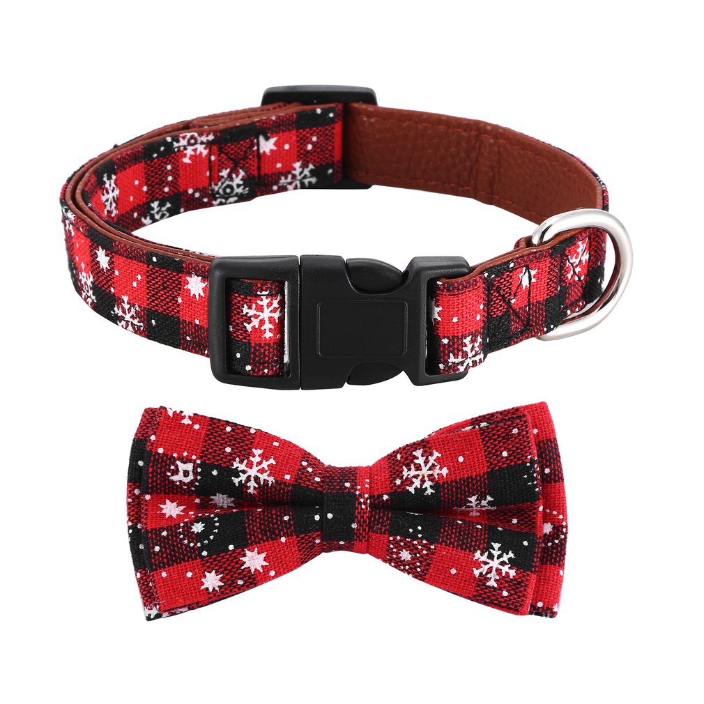 Christmas Dog Bowtie Adjustable Leather Strap For Small to Large Dogs