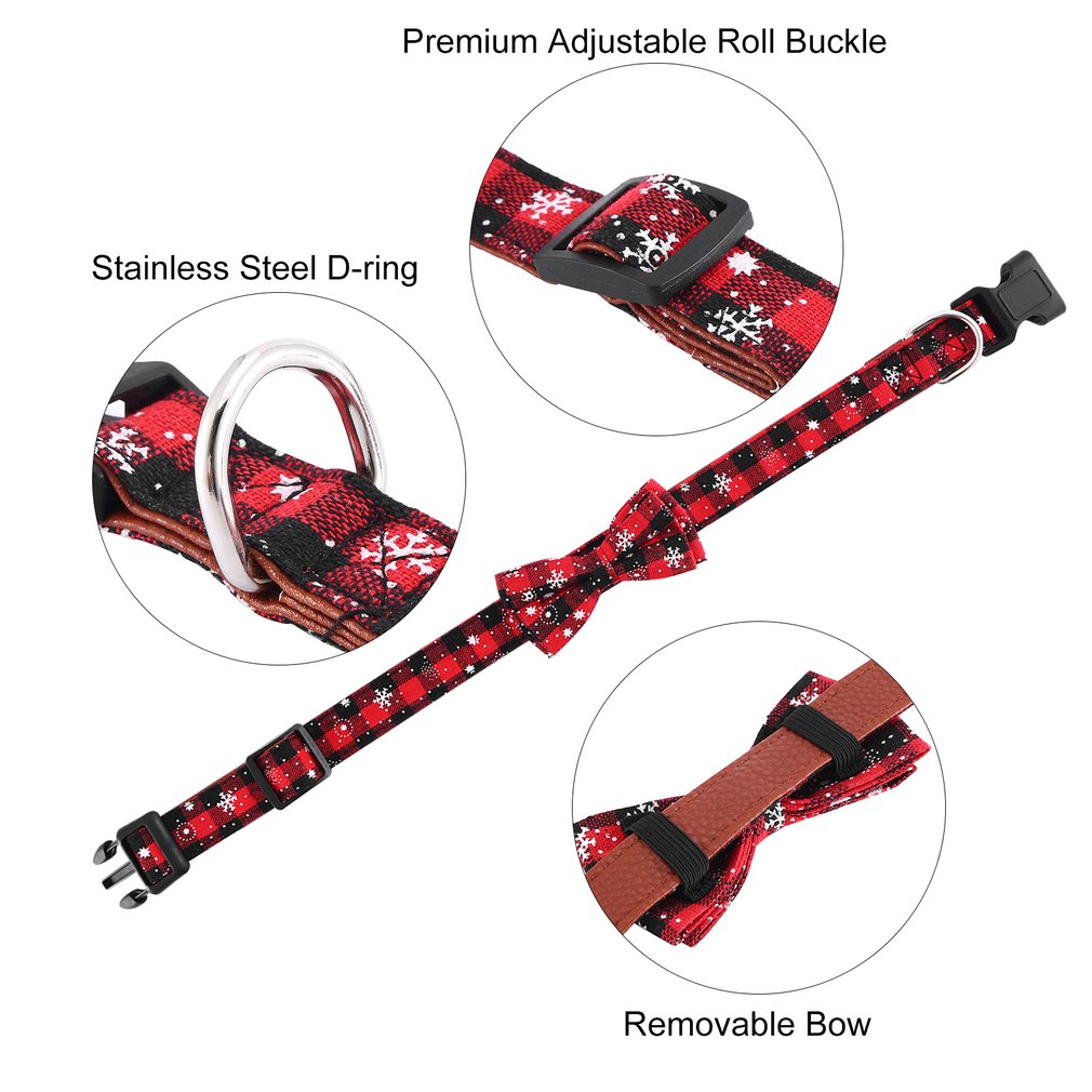 Christmas Dog Bowtie Adjustable Leather Strap For Small to Large Dogs