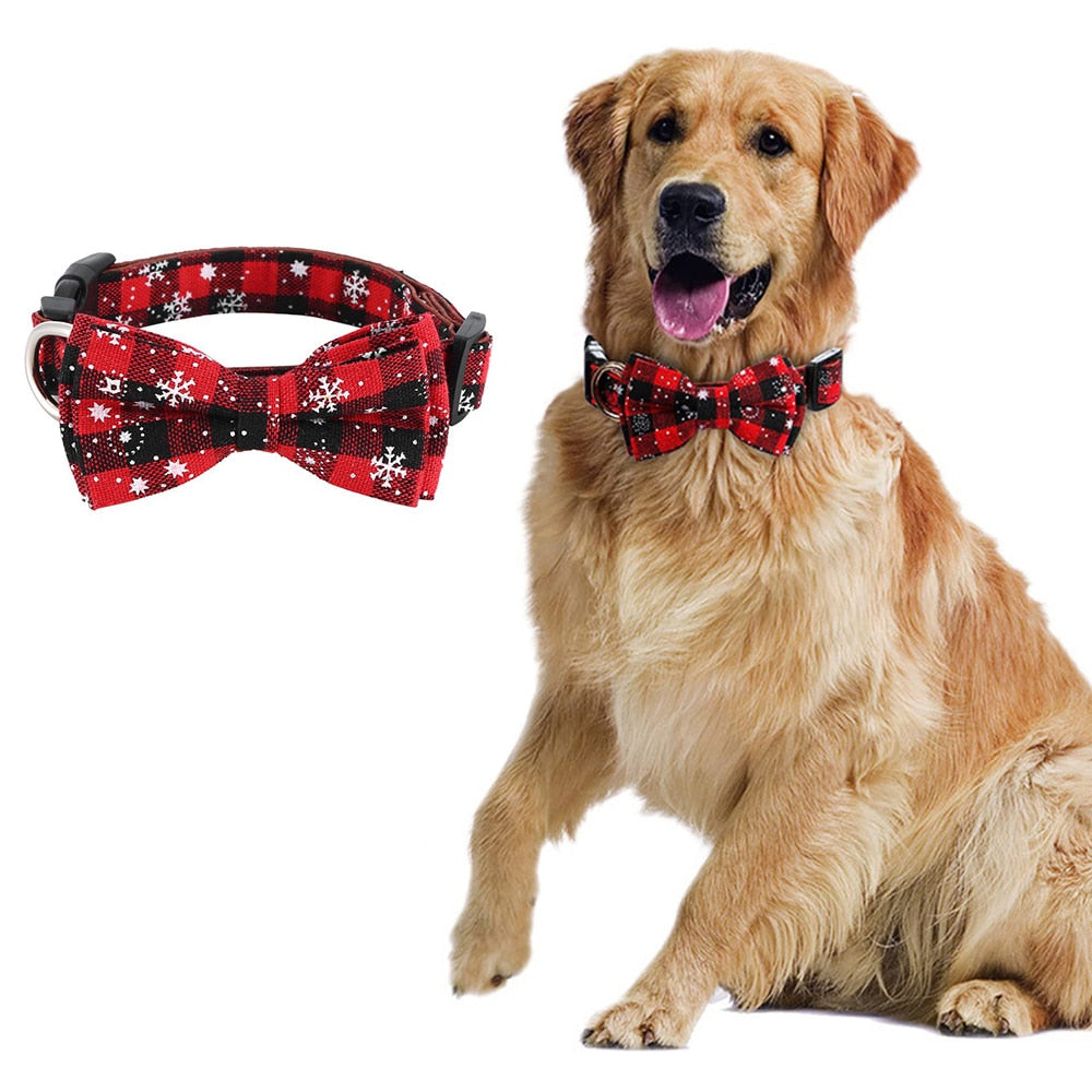 Christmas Dog Bowtie Adjustable Leather Strap For Small to Large Dogs
